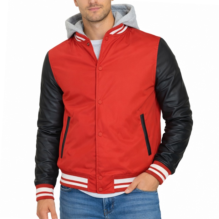 Men's Hooded Varsity Jacket w/ Detachable Hood